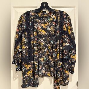 Meadow Rue Black Floral Blouse with Lace Detail